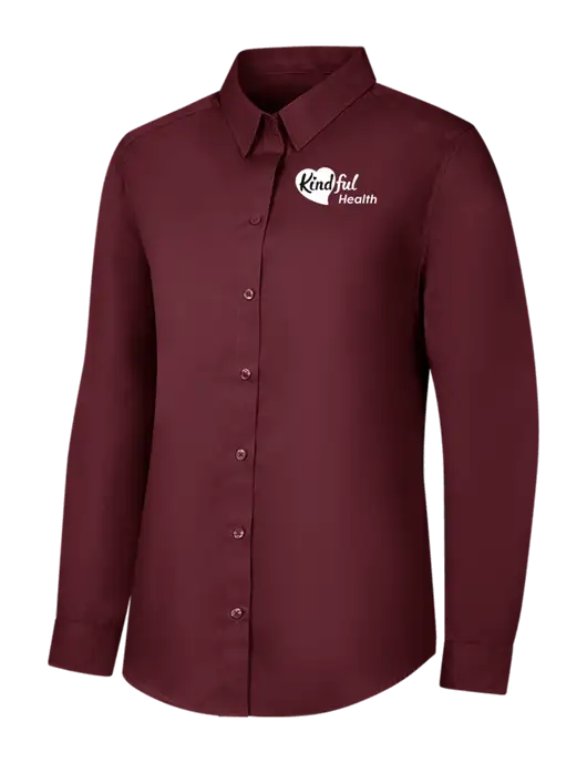 Womens Maroon Long Sleeve Carefree Poplin Shirt w/Kindful Health Logo