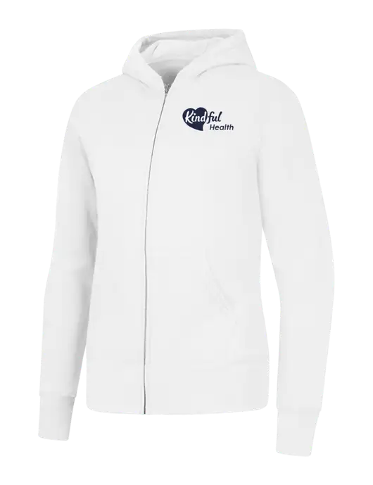 White Womens Core Fleece Full-Zip Hooded Sweatshirt w/Kindful Health Logo