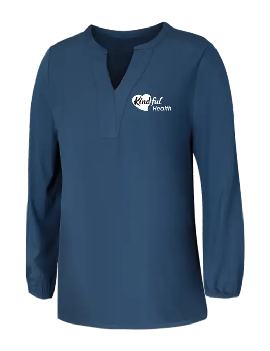 Mercer+Mettle Womens Light Navy Blue Grey Stretch Crepe 3/4 Sleeve Blouse w/Kindful Health Logo