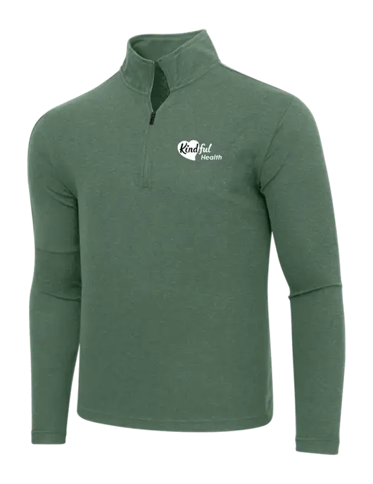 Adidas Dark Green Heather 3 Stripes Quarter Zip Sweater w/Kindful Health Logo