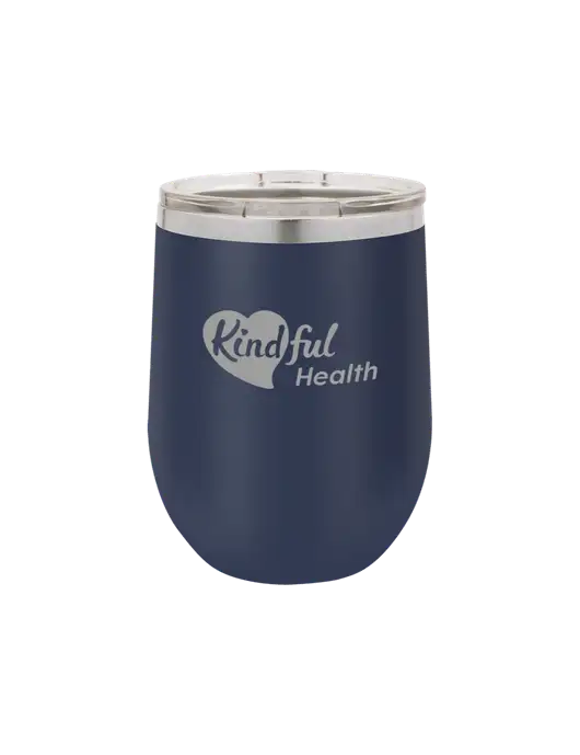 Polar Camel 12 oz Powder Coated Navy Vacuum Insulated Stemless Wine Tumbler w/Kindful Health Logo