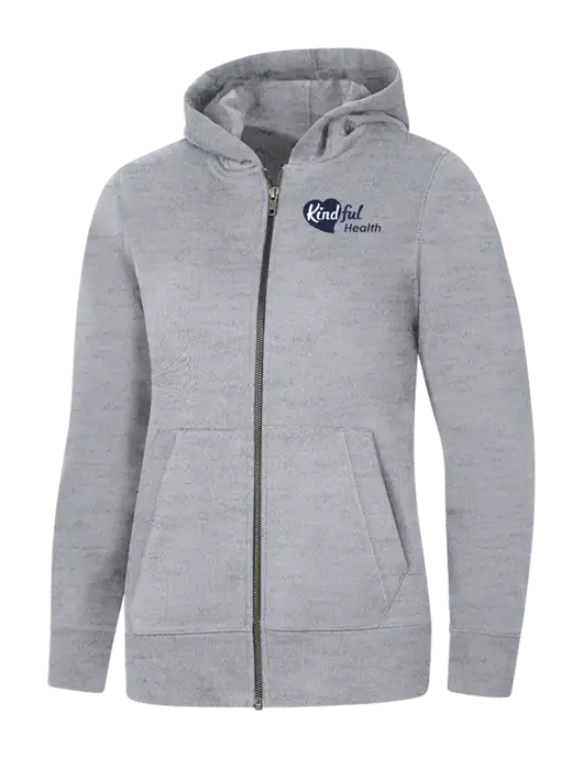 Womens Light Grey Heather Re-Fleece Full-Zip Hoodie w/Kindful Health Logo