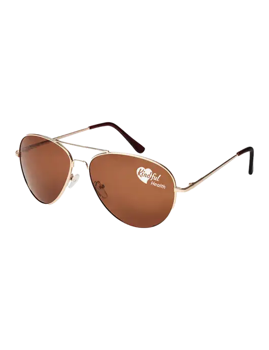 Aviator Coffee Brown with Gold Sunglasses  w/Kindful Health Logo