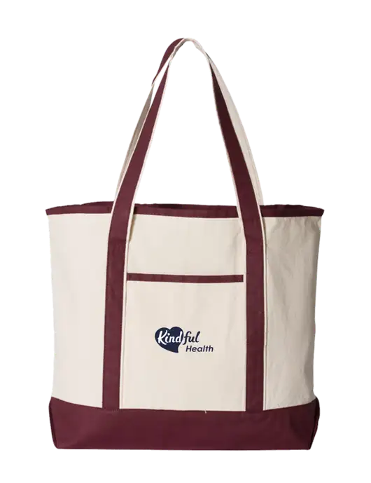 Natural/Maroon Large Canvas Deluxe Tote w/Kindful Health Logo
