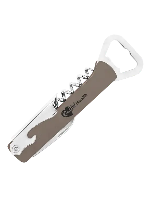 Grey Leatherette Wine Bottle Opener w/Kindful Health Logo