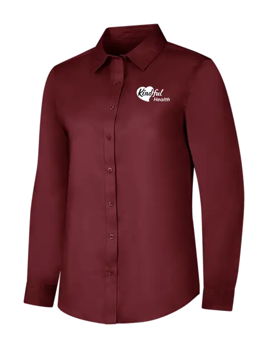 Maroon Womens Long Sleeve Superpro React Twill Shirt w/Kindful Health Logo