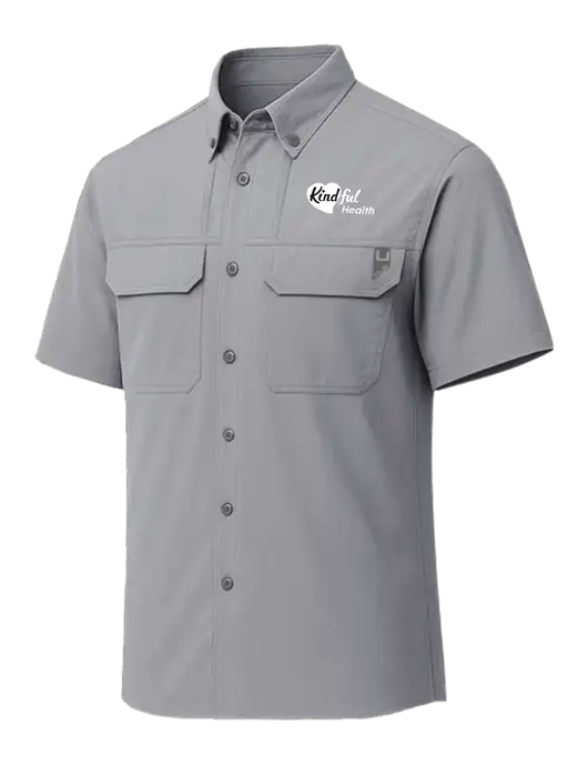 HUK Light Medium Grey Creekbed Short Sleeve Shirt w/Kindful Health Logo