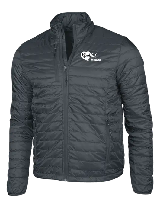 Dark Grey Puffy Packable Jacket w/Kindful Health Logo