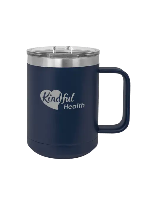 Polar Camel 15 oz Powder Coated Navy Vacuum Insulated Mug with Slider Lid w/Kindful Health Logo