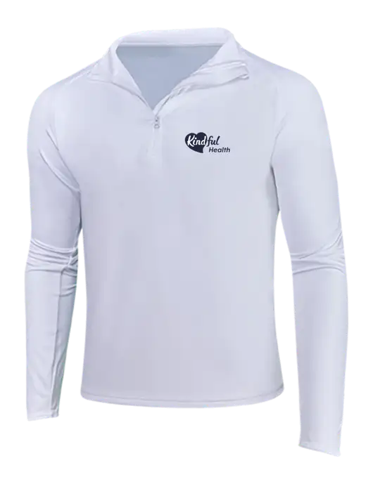 White Sport Wick Stretch 1/4 Zip Pullover w/Kindful Health Logo
