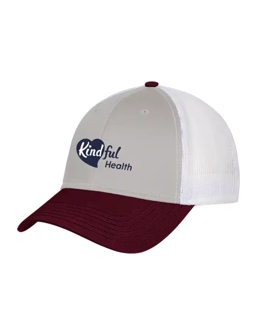 Maroon/Heather Grey/White Mesh Trucker Cap Snap Back w/Kindful Health Logo