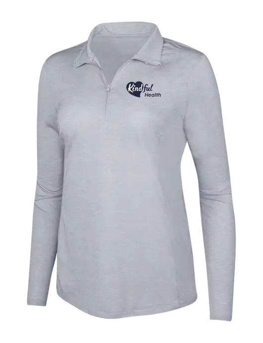 Light Grey Heather Womens Posicharge Tri-Blend Wicking 1/4 Zip Pullover w/Kindful Health Logo