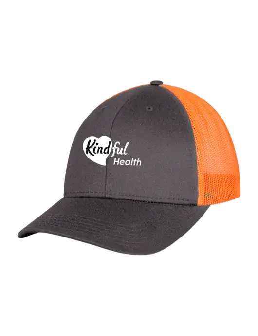 Neon Orange/Charcoal Mesh Trucker Cap Snap Back w/Kindful Health Logo