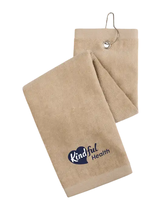 Khaki Tri-Fold Golf Towel with Grommet w/Kindful Health Logo