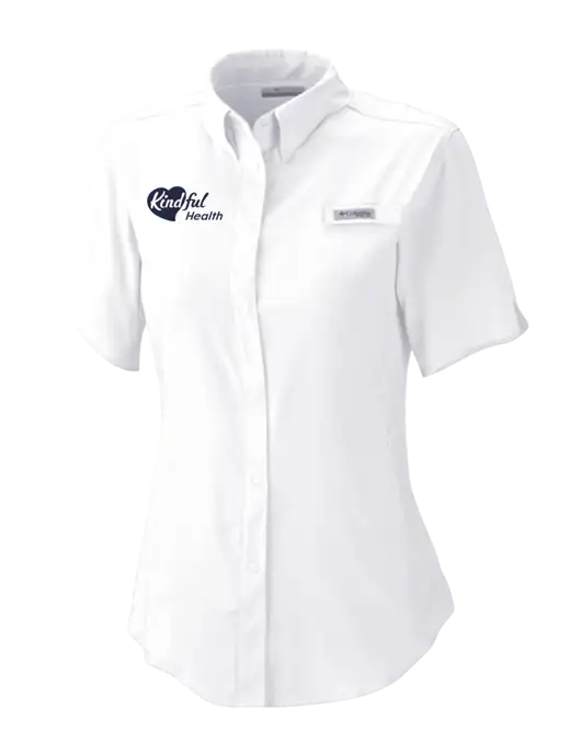 Columbia White Womens PFG Tamiami II Short Sleeve Shirt w/Kindful Health Logo