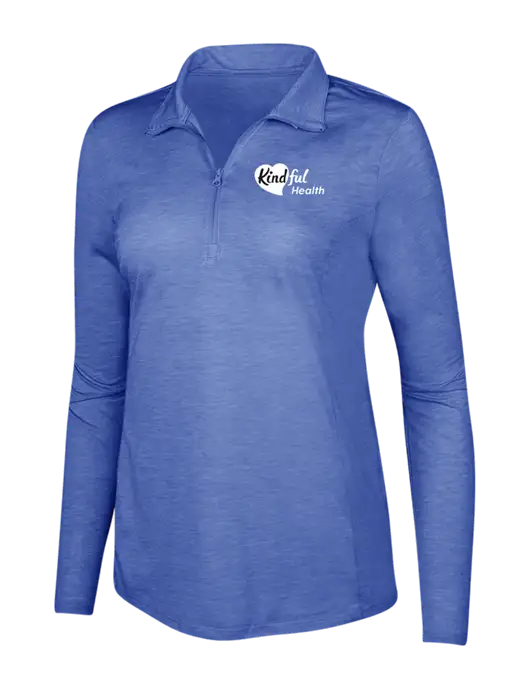 True Royal Heather Womens Posicharge Tri-Blend Wicking 1/4 Zip Pullover w/Kindful Health Logo