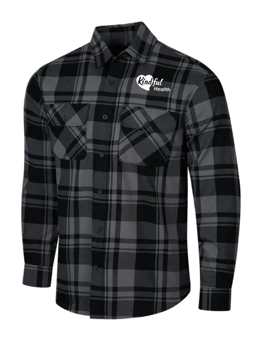 Medium Grey/Black Plaid Flannel Shirt w/Kindful Health Logo