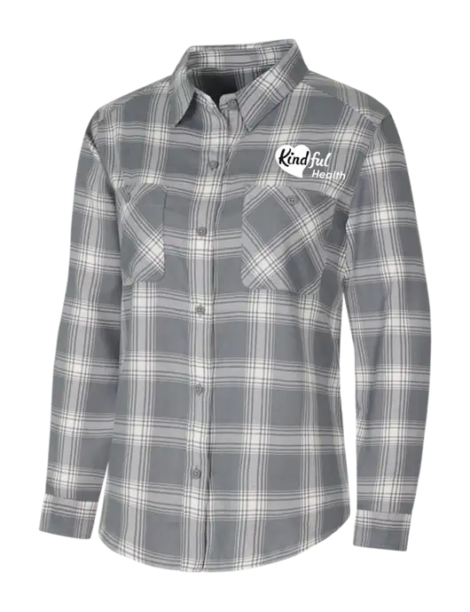Womens Medium Grey/Cream Plaid Flannel Shirt w/Kindful Health Logo