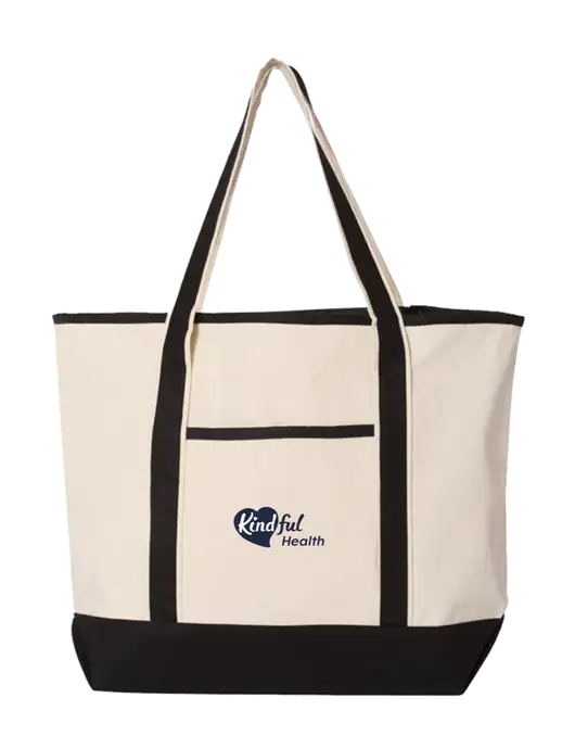 Natural/Black Large Canvas Deluxe Tote w/Kindful Health Logo