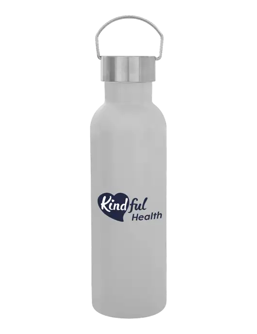 28 oz White Bubbli Stainless Steel Bottle w/Kindful Health Logo