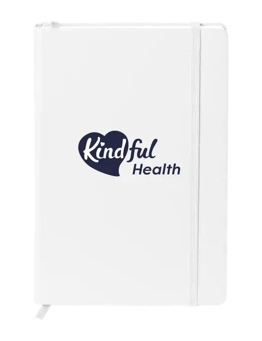 Neoskin White Hard Cover Journal 5.75 x 8.375
 w/Kindful Health Logo