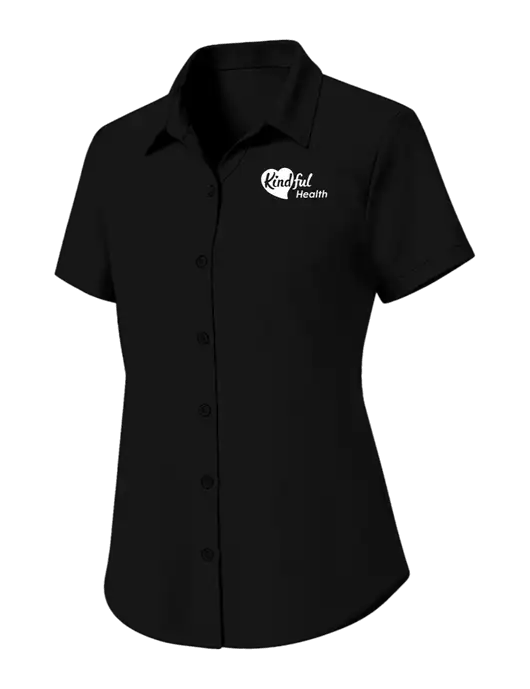 Womens Black Short Sleeve UV Dockside Shirt w/Kindful Health Logo