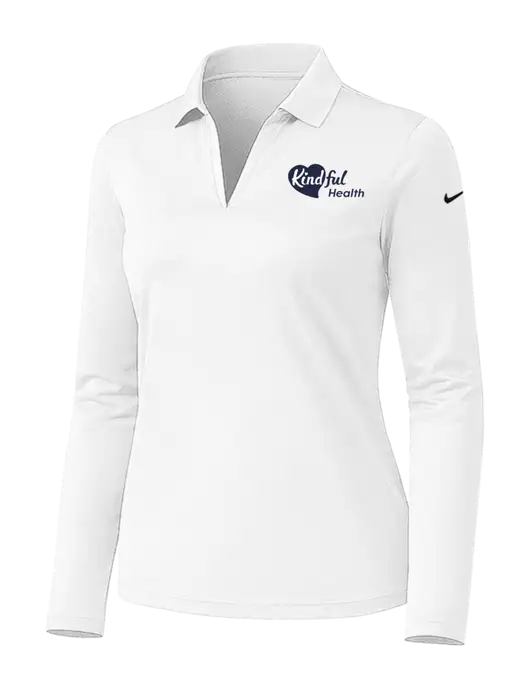 Nike Womens White Dri-FIT Micro Pique 2.0 Long Sleeve Polo w/Kindful Health Logo