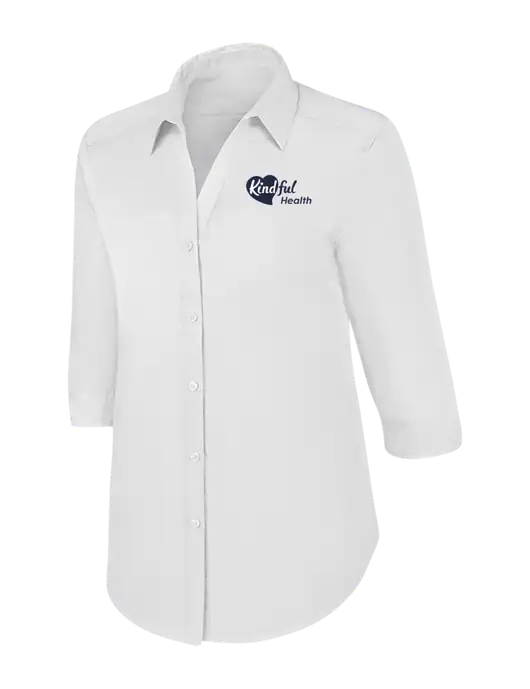 Womens White 3/4 Sleeve Carefree Poplin Shirt w/Kindful Health Logo