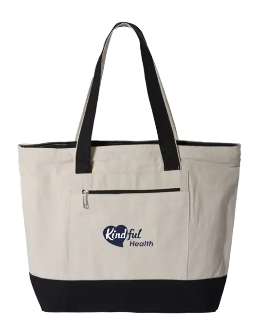 Natural/Black Zippered Tote  w/Kindful Health Logo