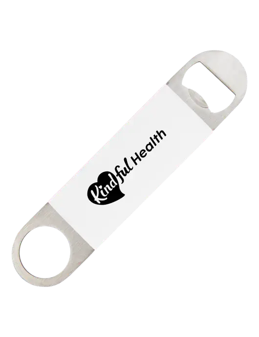 White Bottle Opener with Silicone Grip w/Kindful Health Logo