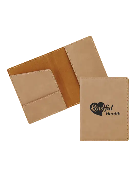 Tan Leatherette Passport Holder w/Kindful Health Logo