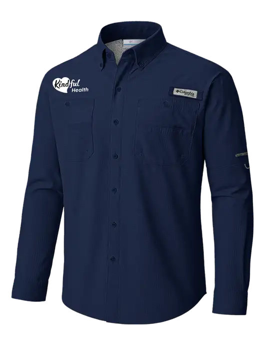 Columbia Navy PFG Tamiami II Long SleeveShirt w/Kindful Health Logo