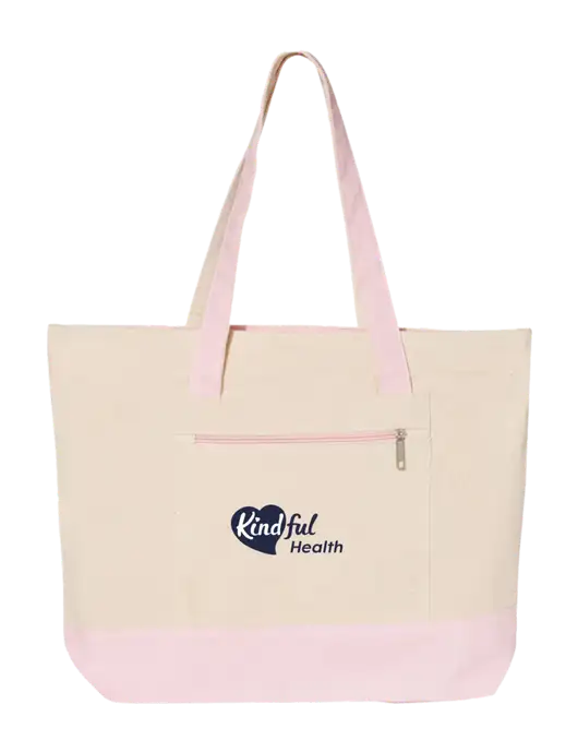 Natural/Light Pink Zippered Tote  w/Kindful Health Logo