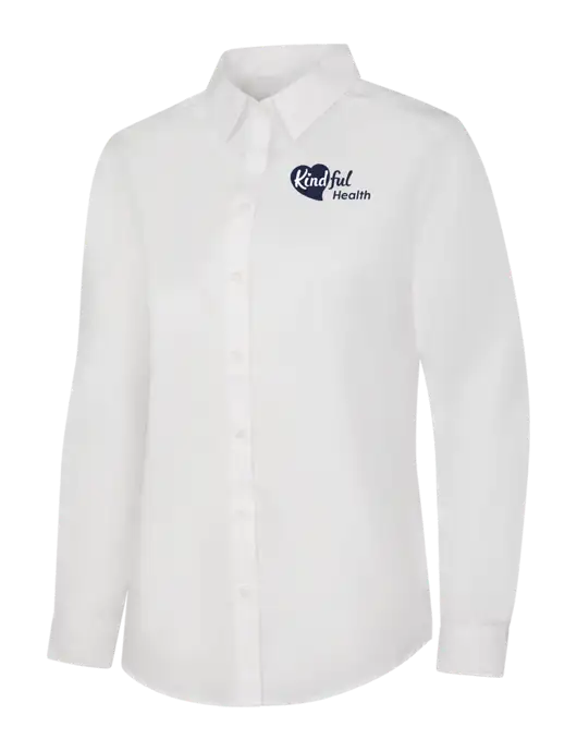Womens White Long Sleeve Carefree Poplin Shirt w/Kindful Health Logo