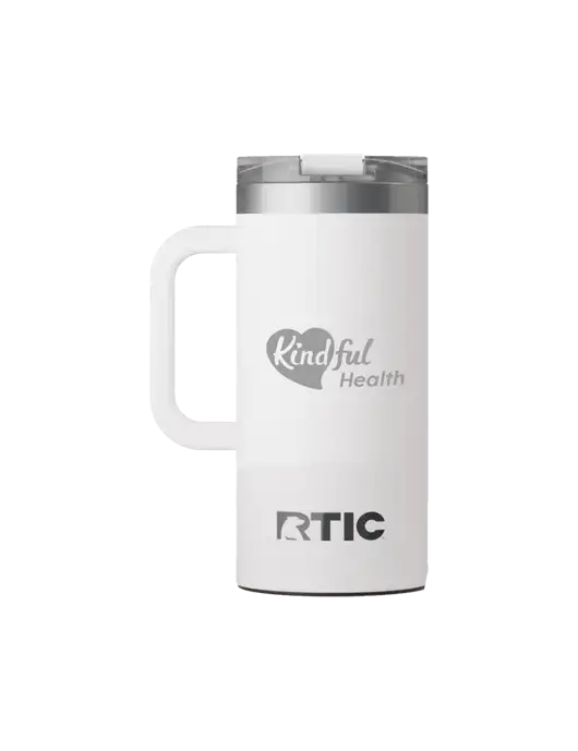 RTIC Road Trip 16 oz White Travel Mug w/Kindful Health Logo