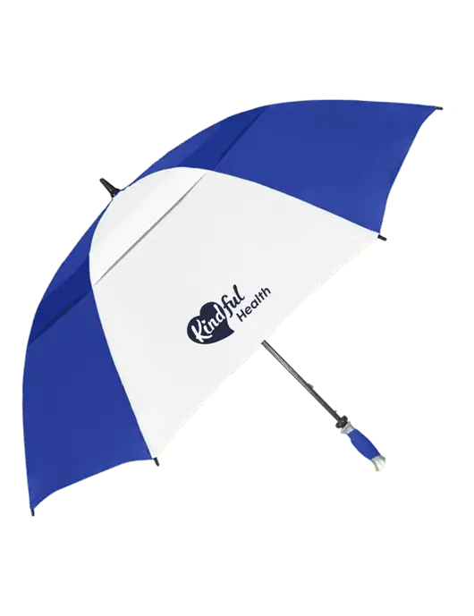 Royal/White Vented Typhoon Tamer Golf Umbrella w/Kindful Health Logo