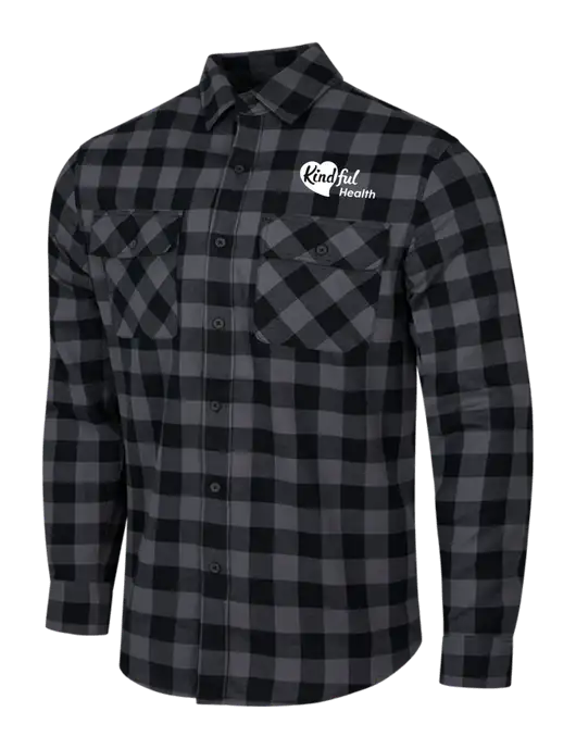 Medium Grey/Black Buffalo Check Plaid Flannel Shirt w/Kindful Health Logo