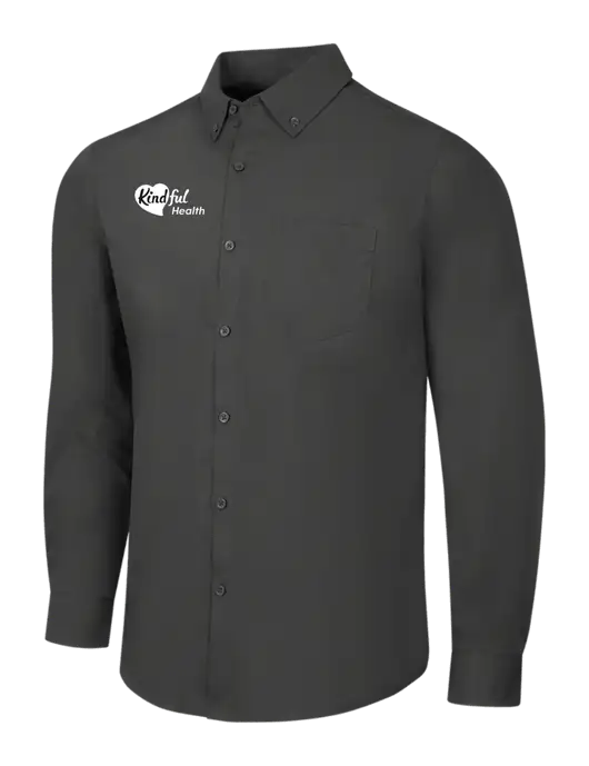 Dark Grey Long Sleeve Carefree Poplin Shirt w/Kindful Health Logo