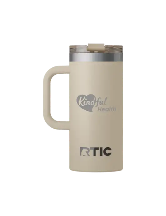 RTIC Road Trip 16 oz Tan Travel Mug w/Kindful Health Logo