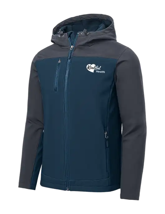 Hooded Core Navy/Dark Grey Soft Shell Jacket w/Kindful Health Logo