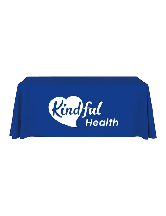 6' Stain-Resistant 4-Sided Dark Royal Table Cover w/Kindful Health Logo