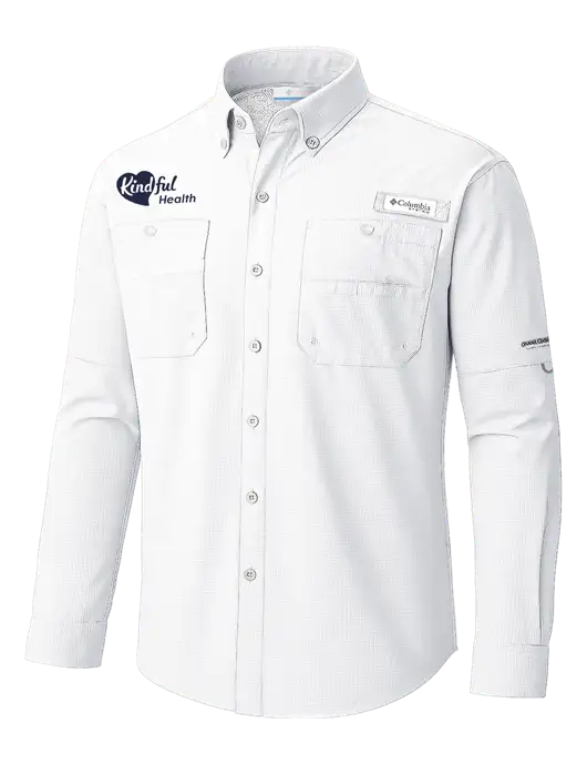 Columbia White PFG Tamiami II Long SleeveShirt w/Kindful Health Logo