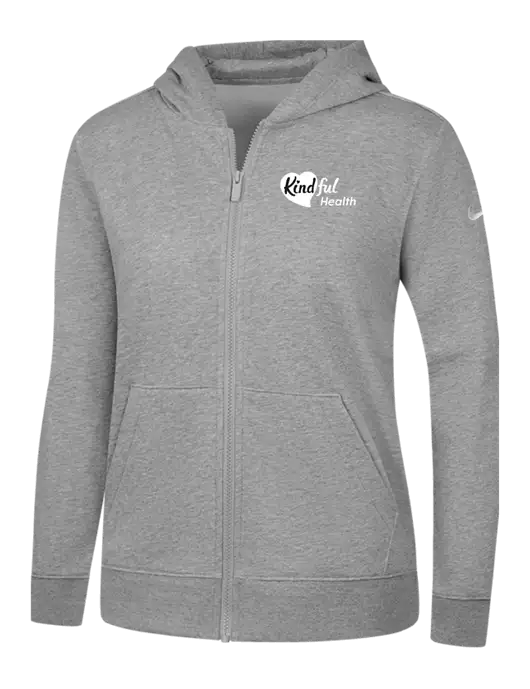 Nike Womens Club Fleece Sleeve Swoosh Full-Zip Dark Grey Heather Hoodie w/Kindful Health Logo