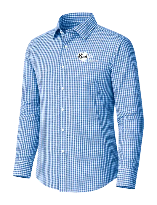 Brooks Brothers Tech Stretch Light Royal Blue Check Patterned Shirt w/Kindful Health Logo