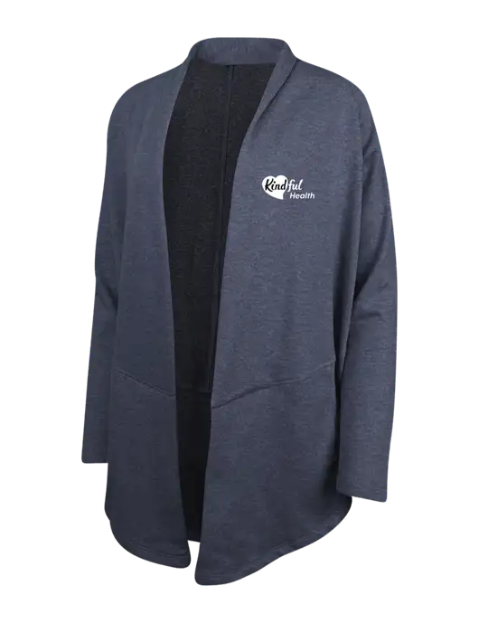Estate Blue Heather/Charcoal Heather Womens Interlock Cardigan w/Kindful Health Logo