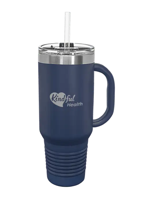 Polar Camel 40 oz. Powder Coated Vacuum Insulated Navy Travel Mug with Straw w/Kindful Health Logo