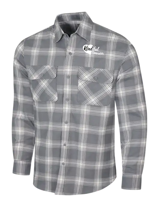 Medium Grey/Cream Plaid Flannel Shirt w/Kindful Health Logo