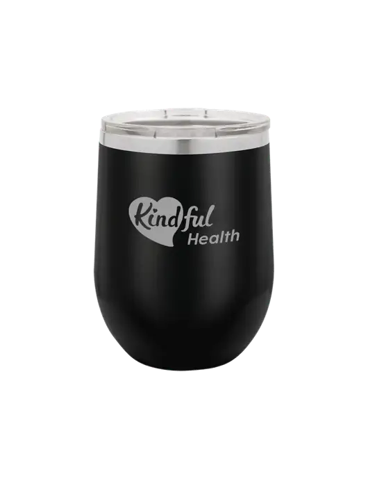 Polar Camel 12 oz Powder Coated Black Vacuum Insulated Stemless Wine Tumbler w/Kindful Health Logo
