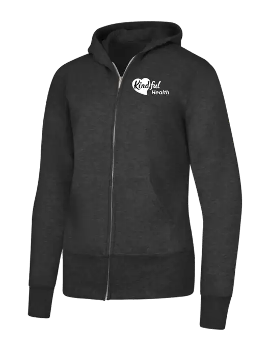 Dark Heather Grey Womens Core Fleece Full-Zip Hooded Sweatshirt w/Kindful Health Logo