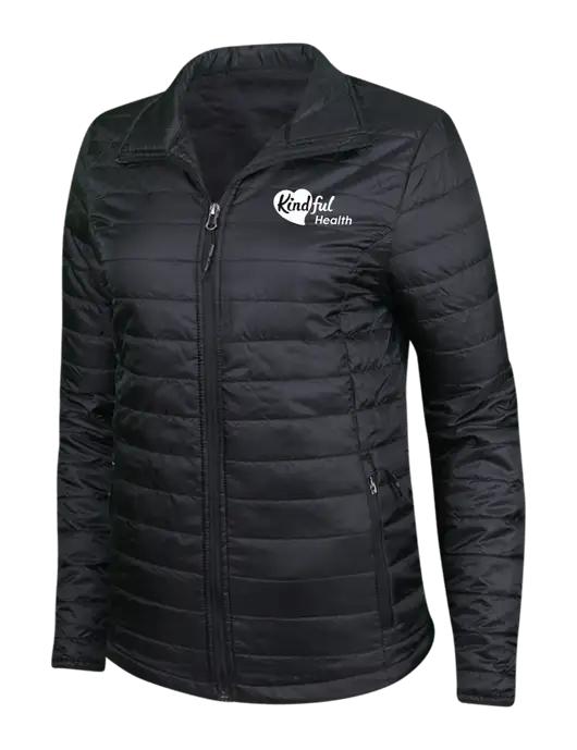 Womens Black Puffy Packable Jacket w/Kindful Health Logo